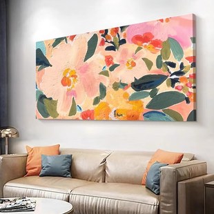 侘寂风手绘油画花l卉餐厅轻奢装饰画玄关壁画客厅沙发背景墙挂画