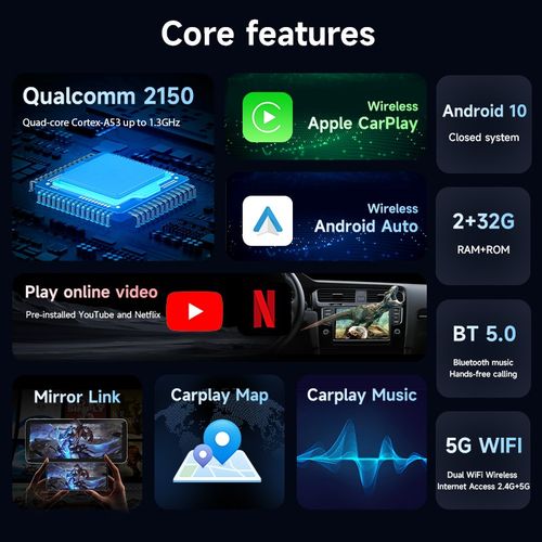 车载安卓盒子无线carplay安卓Atuow Youtube Mirror Link 5G+Wifi
