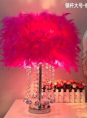 Mediterranean Art Cpreative Crystal Feather Table Lamp Bedro