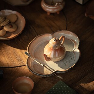 玉溪新野陶窑成件陶瓷壶架家用复古干M茶盘茶壶盘茶碟小茶几