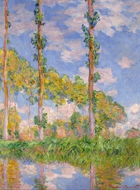临摹名画印象派莫奈monet油画夏天的杨L树风景纯手绘装饰画田园