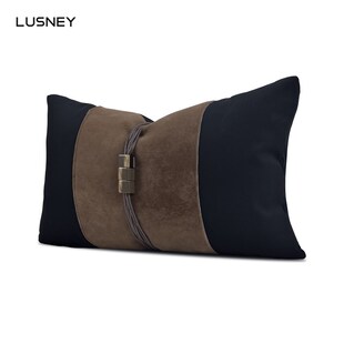 高档轻奢别墅样板间靠枕棕黑配饰C拼接抱枕沙发客厅床上腰枕靠垫