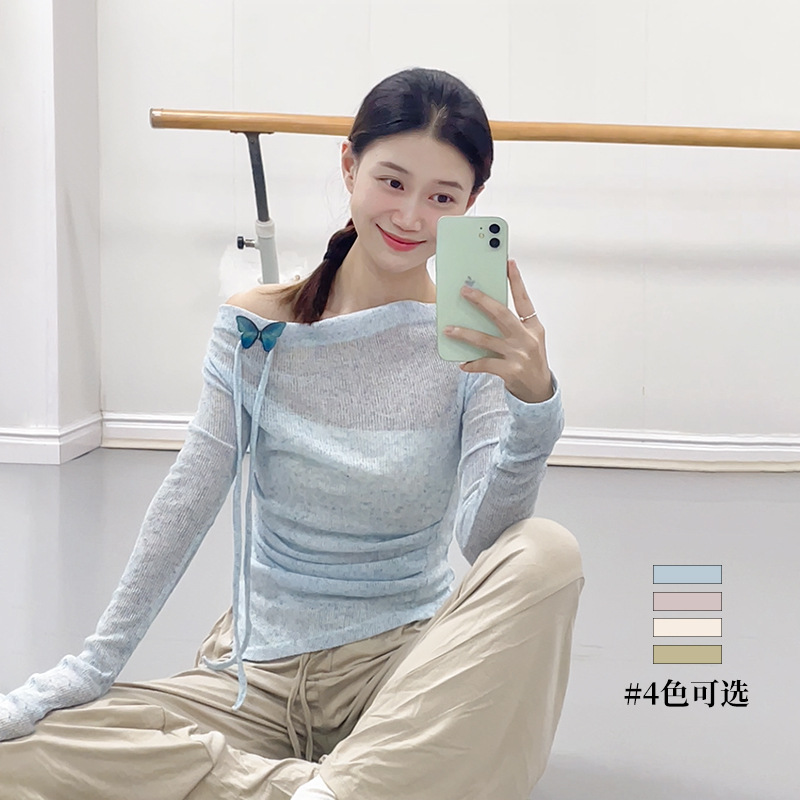 日本无印MUJIE舞蹈服练功服女古典舞成人秋新款修身显瘦蝴蝶领女