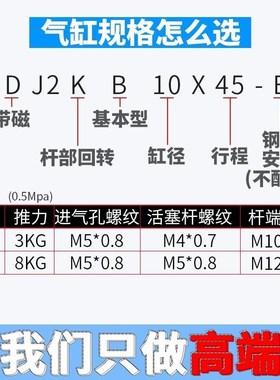 六角防旋转迷你气缸CDJ2KB10/16-5-20-50-6H0-75-100-125-150-200