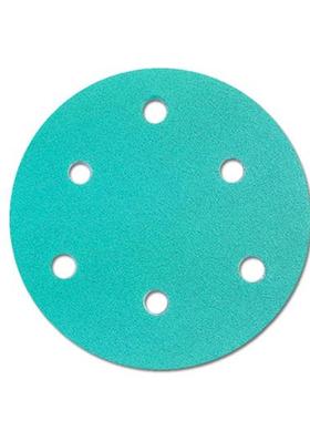 锆刚玉薄膜绿砂5寸6p孔砂纸干磨绿色植绒F圆形打磨汽车油漆原子灰