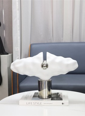 北欧轻奢a白色祥云树脂不锈钢摆件客厅卧室玄关茶几书房家居装饰