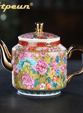 Atpeun羊脂玉瓷p鎏金茶壶中国搪瓷茶壶家用功夫茶具大滤壶