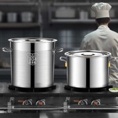 不锈钢桶圆桶带盖汤桶用加厚家用卤水H油桶大容量汤锅304食级