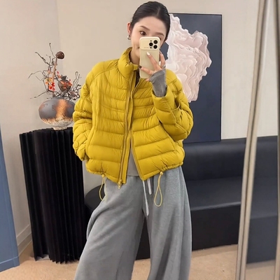 立领短款排骨白鸭绒羽绒服外套女