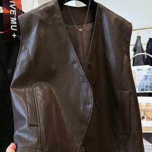 春季复古皮马甲女款pu皮衣背心百搭叠穿外搭短款无袖坎肩马夹外套
