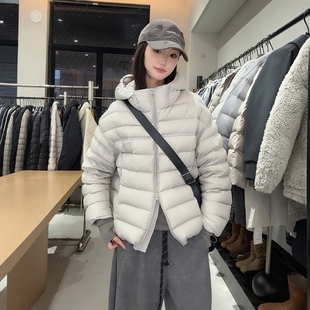 简约百搭显瘦白鸭绒外套 新款 韩系排骨款 休闲连帽羽绒服女2025冬季