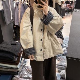 韩系格纹两面穿棉服女2025年新款冬季棉衣棉袄时尚保暖外套加厚