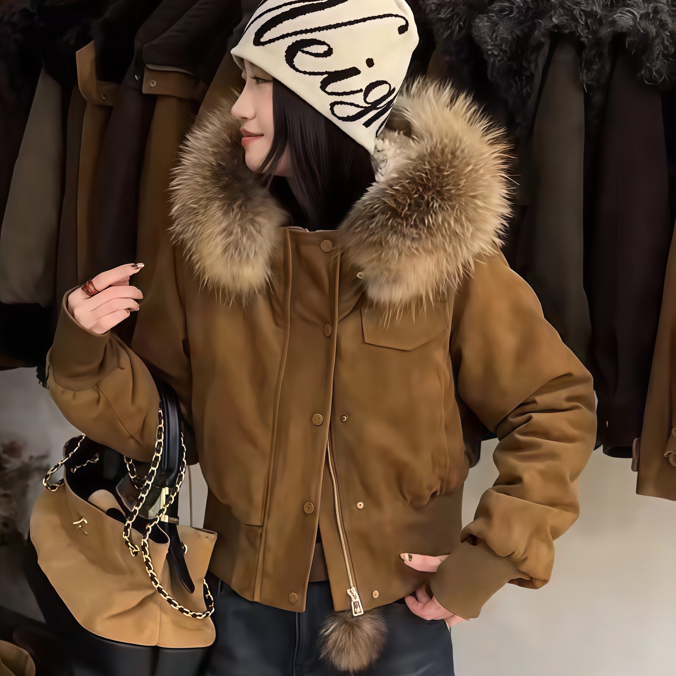 美拉德复古毛领连帽加绒外套女2025冬季新款加厚保暖短款夹克上衣,女装/女士精品,短外套,淘宝优惠券,粉丝福利购,淘宝优惠卷