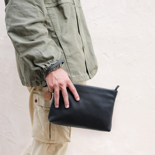 玩爷简约男士手拿包真皮信封包休闲商务手夹包大容量软牛皮手机包