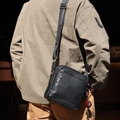 玩爷单肩包男真皮休闲竖款 斜挎包头层牛皮商务男士 小背包斜肩包