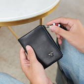 玩爷真皮小钱包男短款 拉链钱夹软皮潮银包头层牛皮竖款 皮夹子礼物