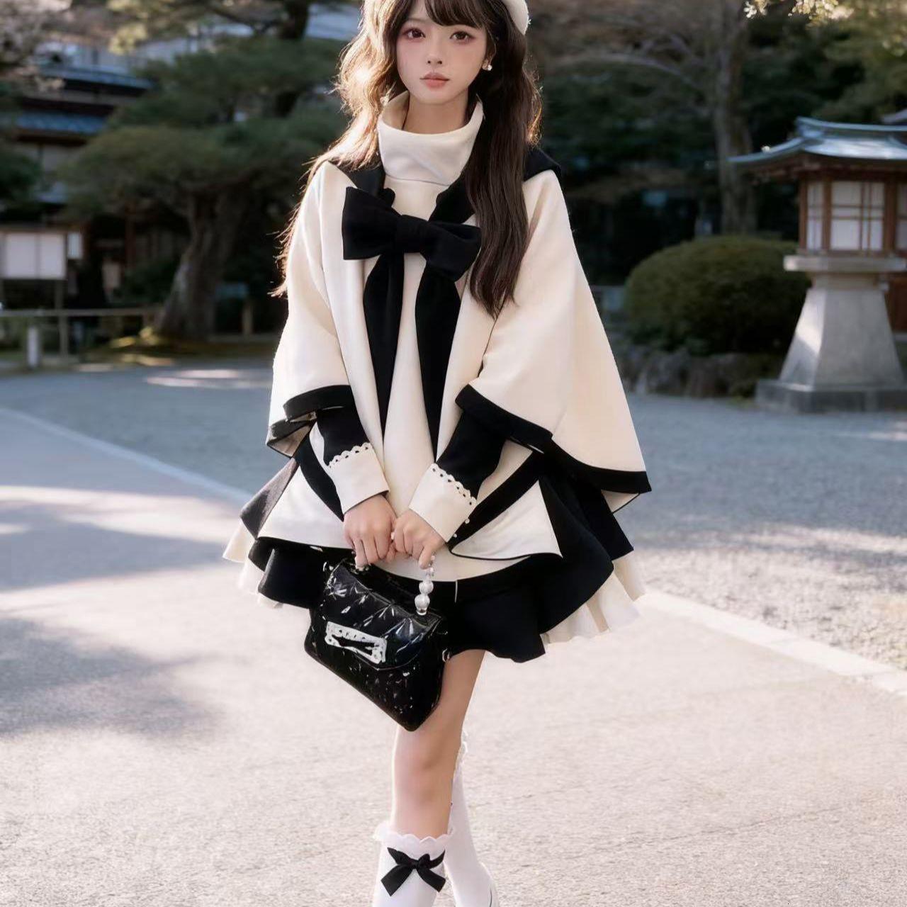 洛丽塔甜美百搭斗篷毛呢外套披肩