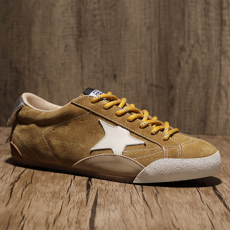 2026新款复古风男鞋真皮圆头系带拼色星星小白鞋男百搭男士脏脏鞋