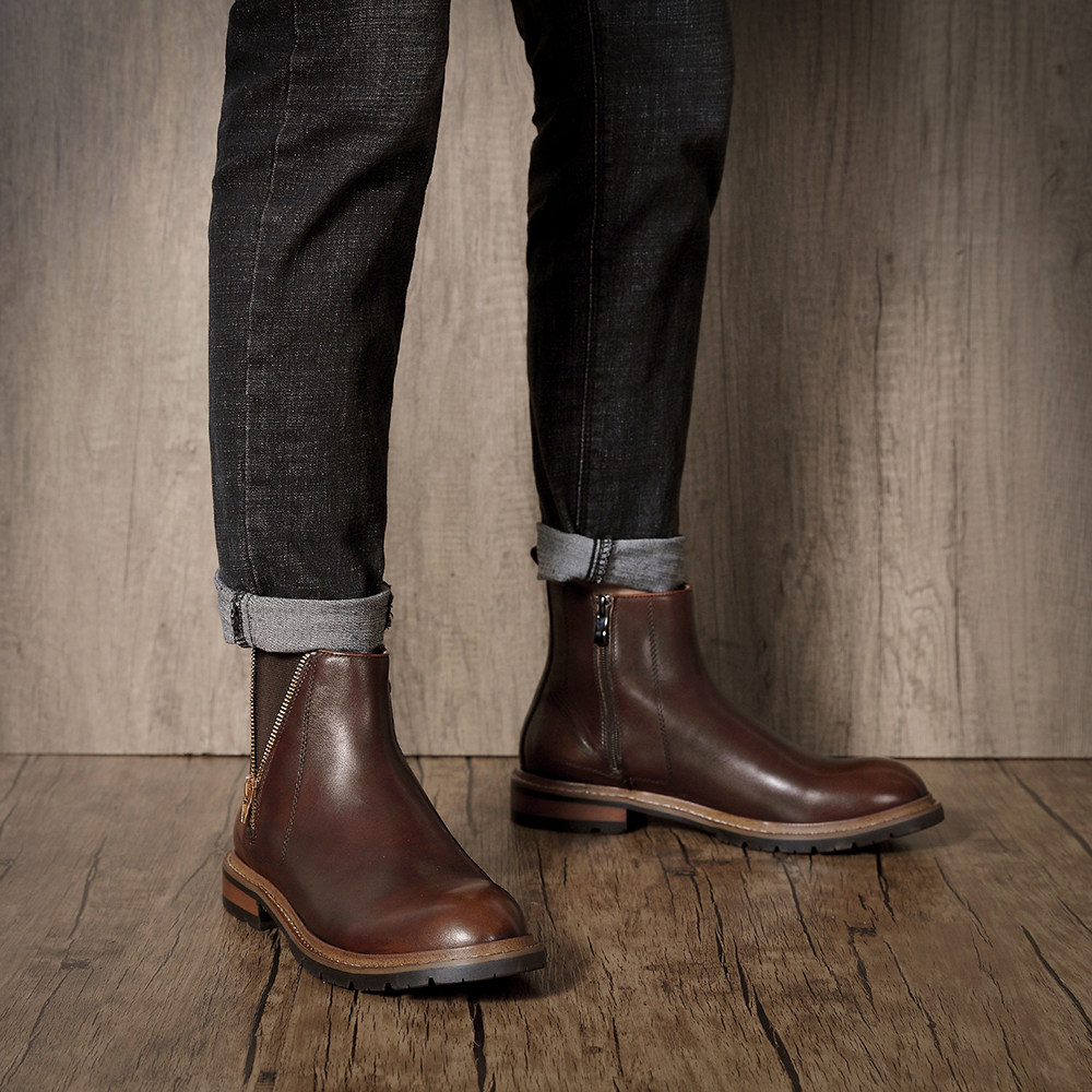 马丁靴男春夏新款英伦风真皮复古切尔西靴百搭圆头男士套筒短靴潮