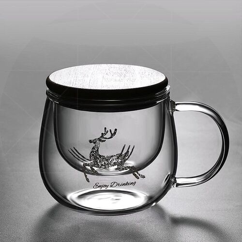 Mestercock茶杯茶水分离耐热玻璃G过滤杯子带把盖家用日式花茶道