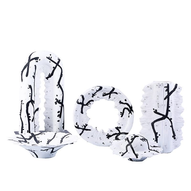 新中式现代样f板间手绘黑白陶瓷果盘摆件酒店客厅玄关简约雕塑装,家居饰品,装饰摆件,淘宝优惠券,粉丝福利购,淘宝优惠卷