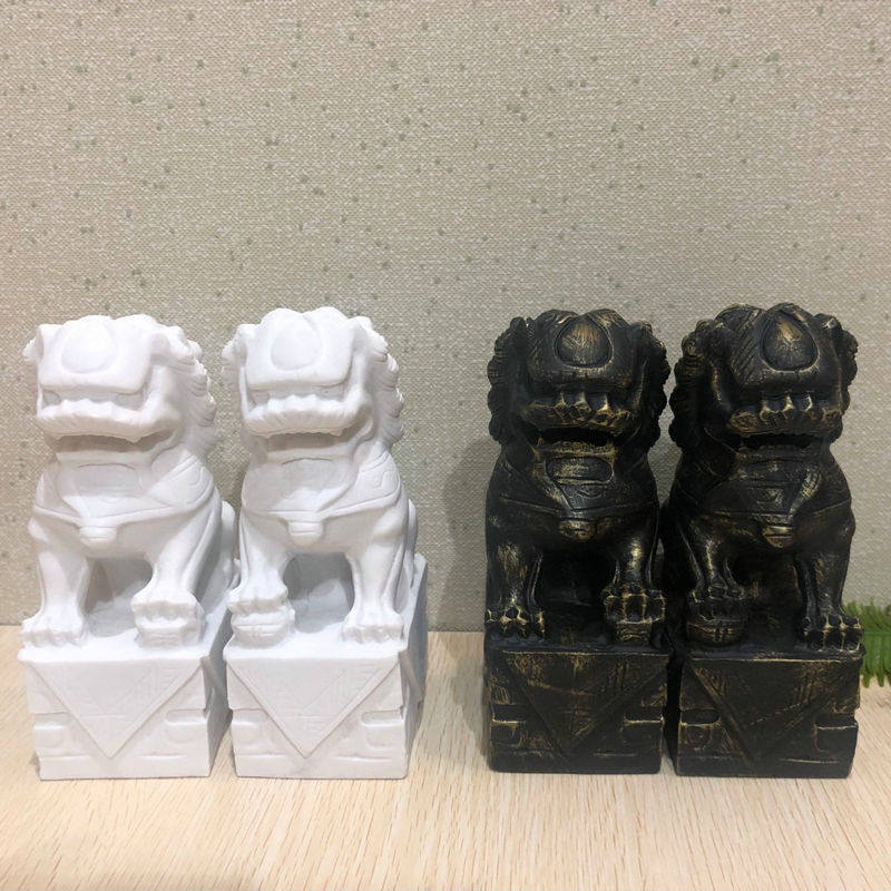 新中式石雕狮子摆件样板房家装客厅书房风水白色软装Z饰小工艺品