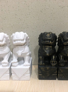 新中式石雕狮子摆件样板房家装客厅书房风水白色软装Z饰小工艺品