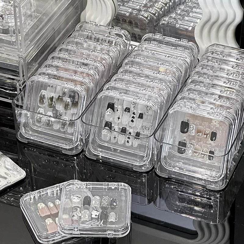 美甲穿戴甲盒装穿戴美甲收纳盒透明亚克力吧唧专用方盒盒子密封
