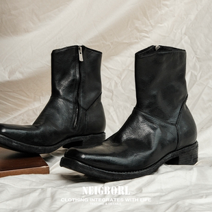 NEIGBORL钊叔制潮流亮面高级感牛皮高帮增高百搭皮靴 格斗士