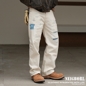 NEIGBORL钊叔制时尚 白龙王 潮流刮破贴布泼墨直筒百搭牛仔裤