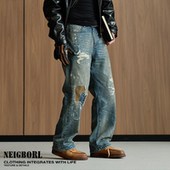 NEIGBORL钊叔制美式 武松打虎 潮流复古做旧泼墨拼布百搭牛仔裤