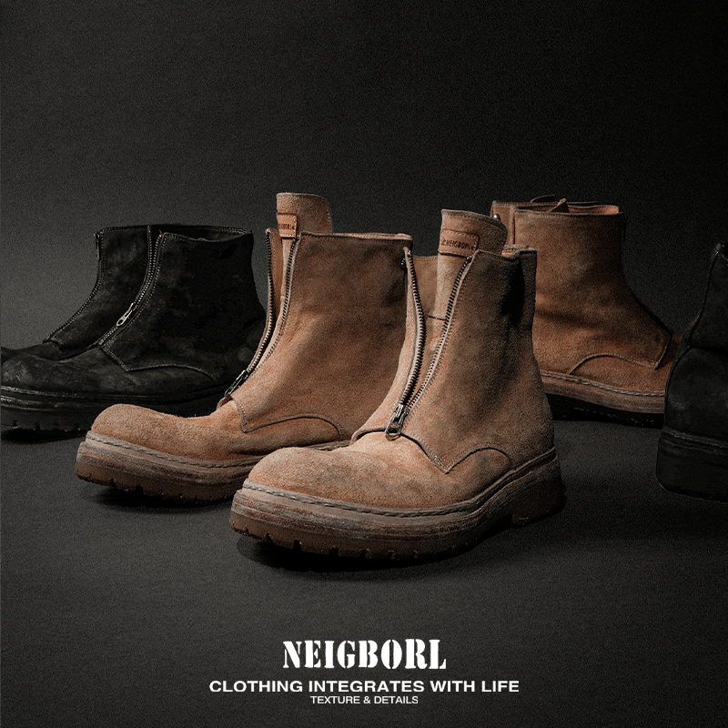 高帮水洗马皮挪威缝休闲马丁靴