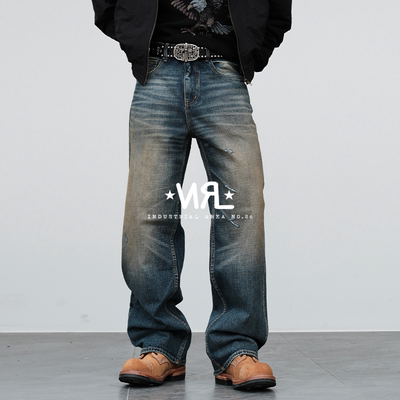 14盎司复古水洗擦色百搭牛仔裤