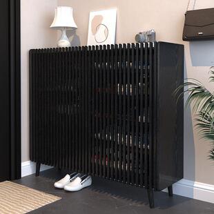 全实木鞋柜橡木家用门口入户室内玄关楼道外黑色格栅门中古风鞋架