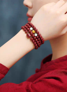 天然原矿朱砂108颗佛珠多圈手链男女龙本命年紫金砂原矿佛珠手串