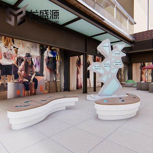 玻钢璃闲椅创鱼型美陈坐凳商场大厅休户外广意场仿木纹休息座椅