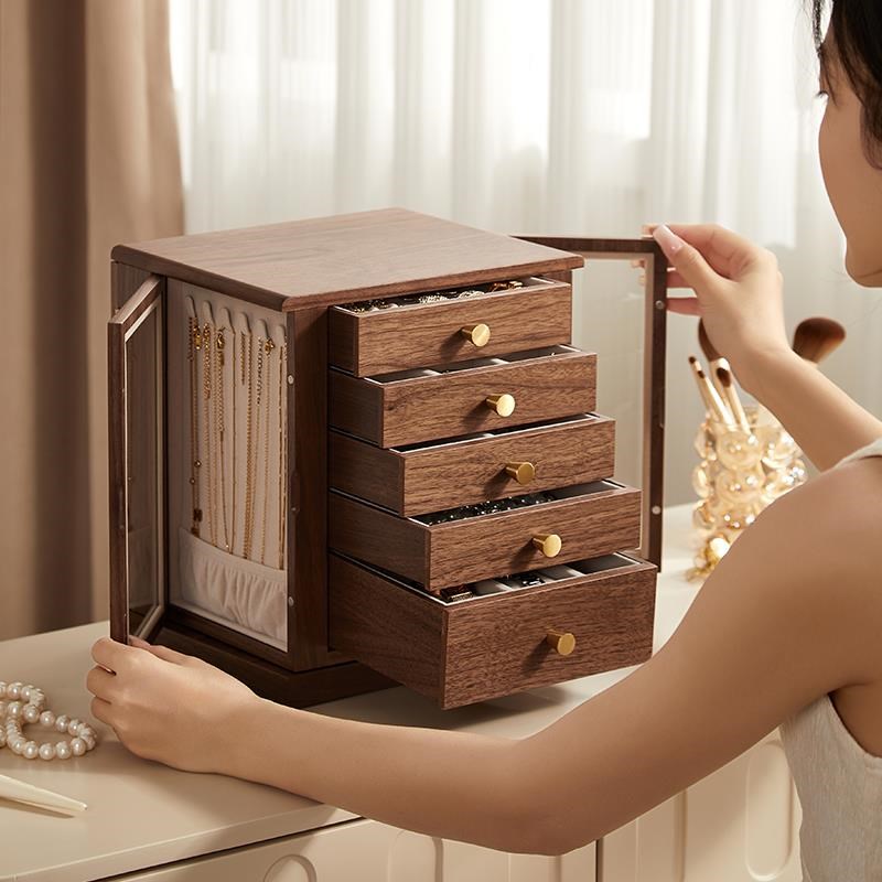 木质首饰盒收f纳盒精致新款可旋转大容量戒指项炼手饰品珠宝盒