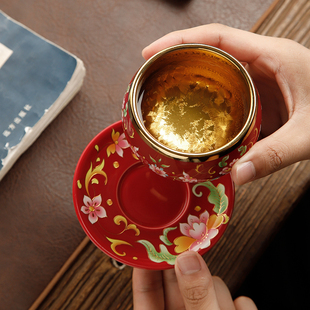 鎏金珐琅彩陶瓷主人杯高端个人单杯景德镇品茗杯小U茶杯银杯子礼