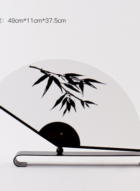 新中式软装饰品竹叶印花亚克力扇形摆件S样板房间客厅摆设