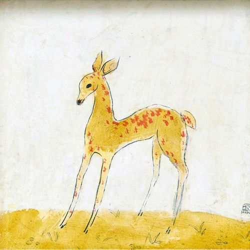 新中式常玉sanyu油画小鹿动物装饰画I现代简约无框手绘临摹复制品