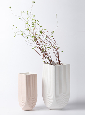 现代轻奢黑白3D打印陶瓷几何花瓶摆件样板间酒店S别墅客厅花器饰