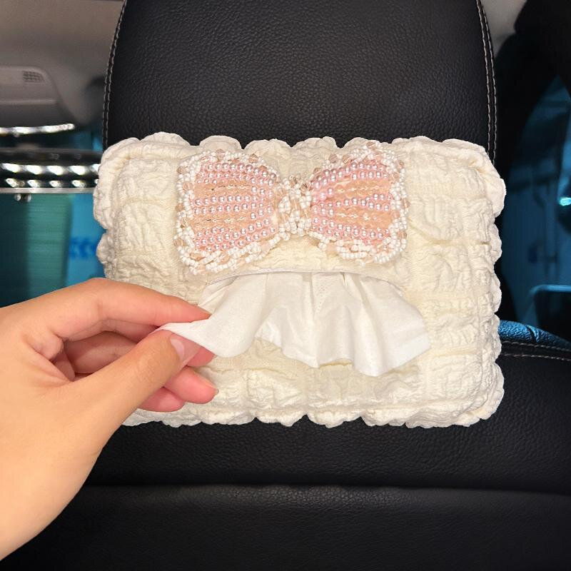 车用创意蝴蝶结抽纸盒高级感挂式扶手箱汽车内装饰品女车载纸巾盒