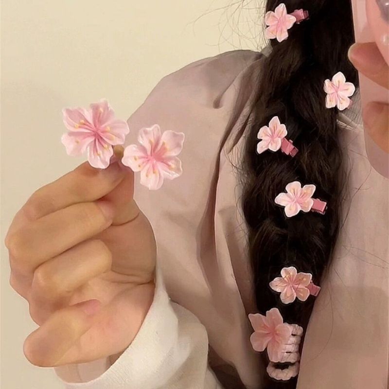 可爱樱花粉色鸭嘴美发夹女生侧边刘海马尾编发小巧造型发饰件