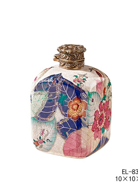 茱莉安欧式d奢华陶瓷加铜重工雕刻彩色描绘植物动物八角天字坛盖