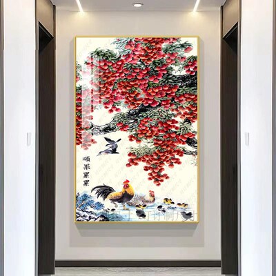鸡装饰画b玄关壁画公鸡挂画金鸡报晓雄鸡图客厅墙画过道招财书房