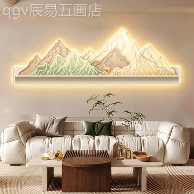 网红奢金山沙发背饰墙装景靠客B厅装高饰级感大气卧山室山轻水壁