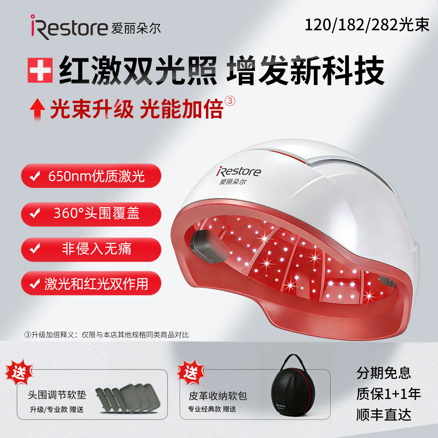 iRestore爱丽朵尔红光育发仪激光帽按摩养发头盔调节软垫套装