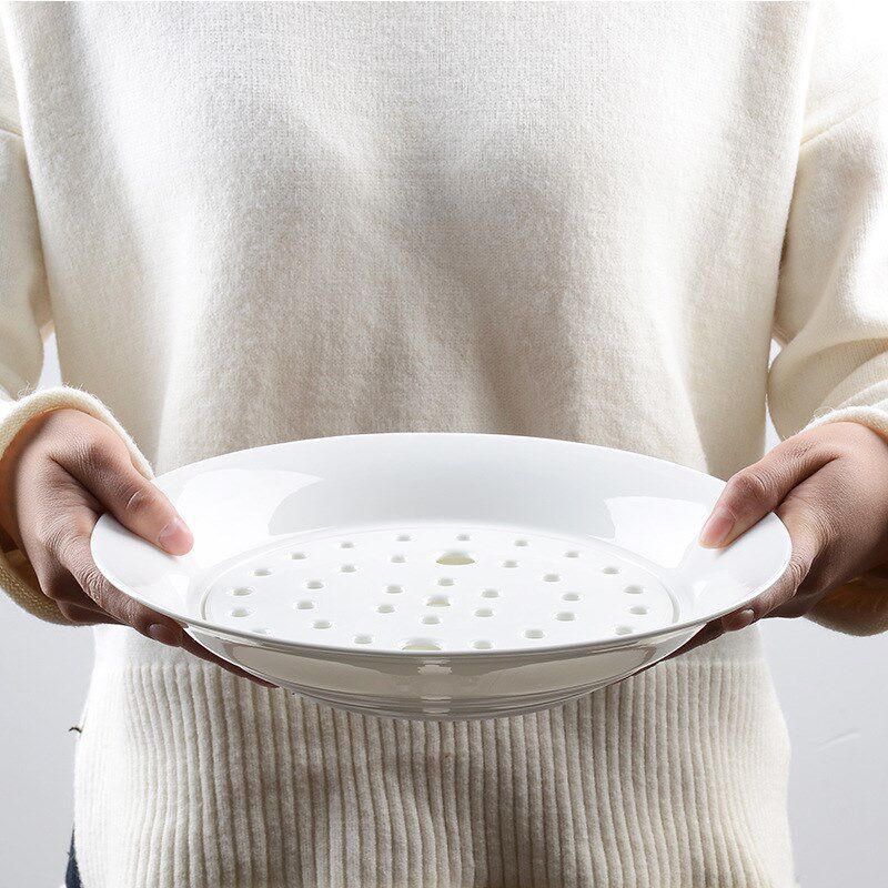 饺子专用陶瓷盘j可沥水盘子北欧风简约双层沥水果盘饭盘菜盘