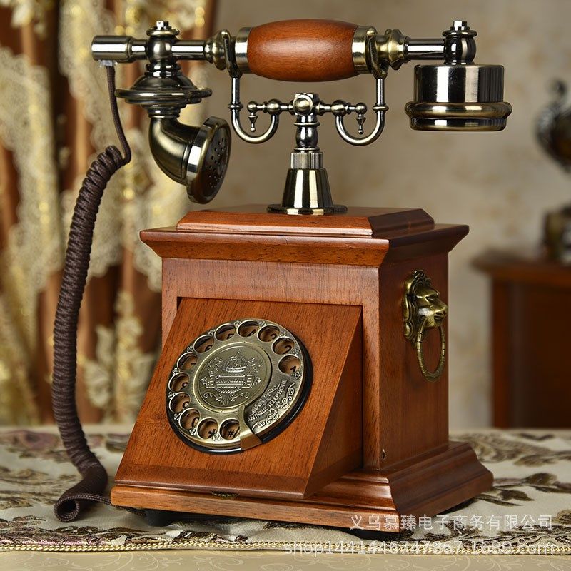 实木复古老式转盘电话机有线家用座机仿古L美式中式古董装饰电话