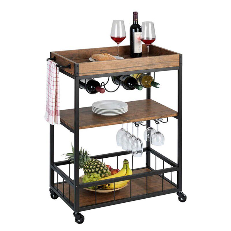 美式铁艺餐车实木l2层推车收餐车送餐车酒店餐厅酒水车移动推车
